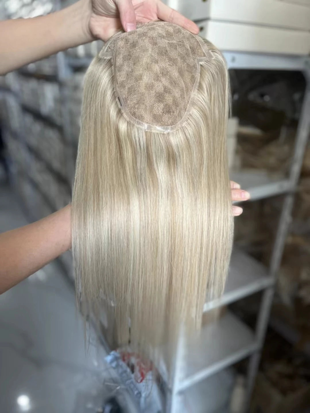 Perruque toupet en cheveux humains Remy pour femmes, postiche en dentelle noire blonde