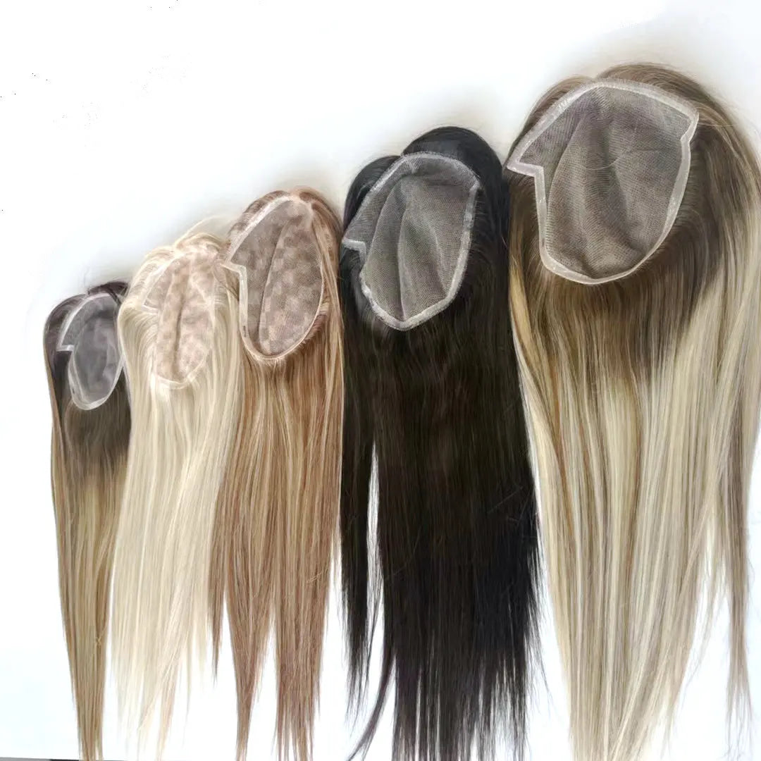 Remy Human Hair Damen Full Lace Topper Perücke Schwarz Blondes Haarteil Toupet