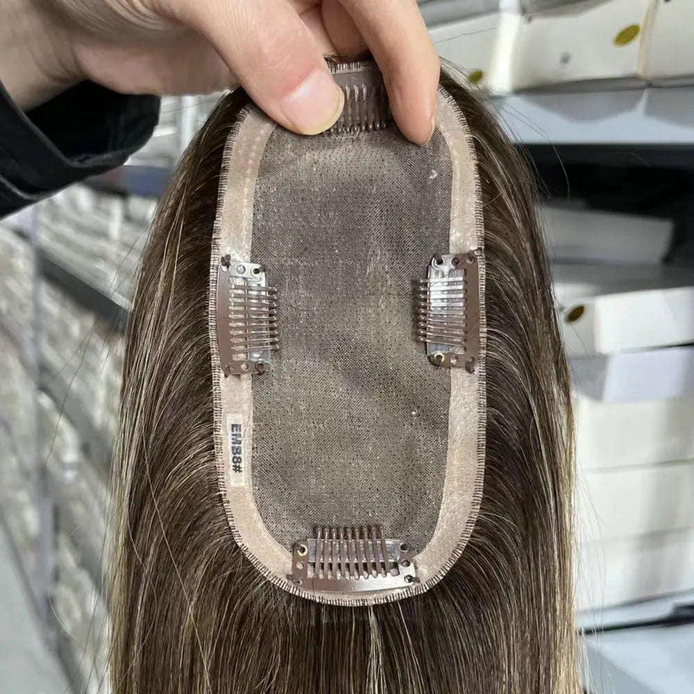 Remy ektehår topper fin mono-base kvinner tupé med klips foran og ved tinningene