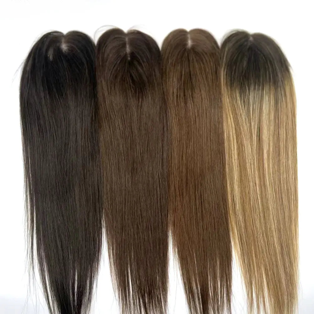 Remy Human Hair Topper Fine Mono Base Women’s Toupee with Front and Temple Clips - front hairline view