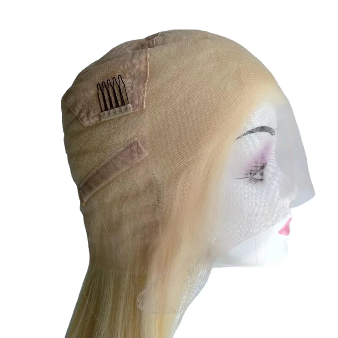Full Lace Blonde Wig 100% Human Hair Natural Silky Remy Adjustable Hairpiece for Women - product view