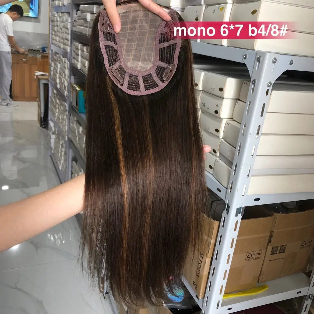 Clip de cheveux humains dans les extensions de cheveux naturels Remy Mono Lace avec trame