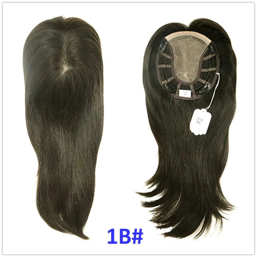 Human Hair Topper Clip In Extensions Natural Hairpiece Remy Mono Lace With Weft