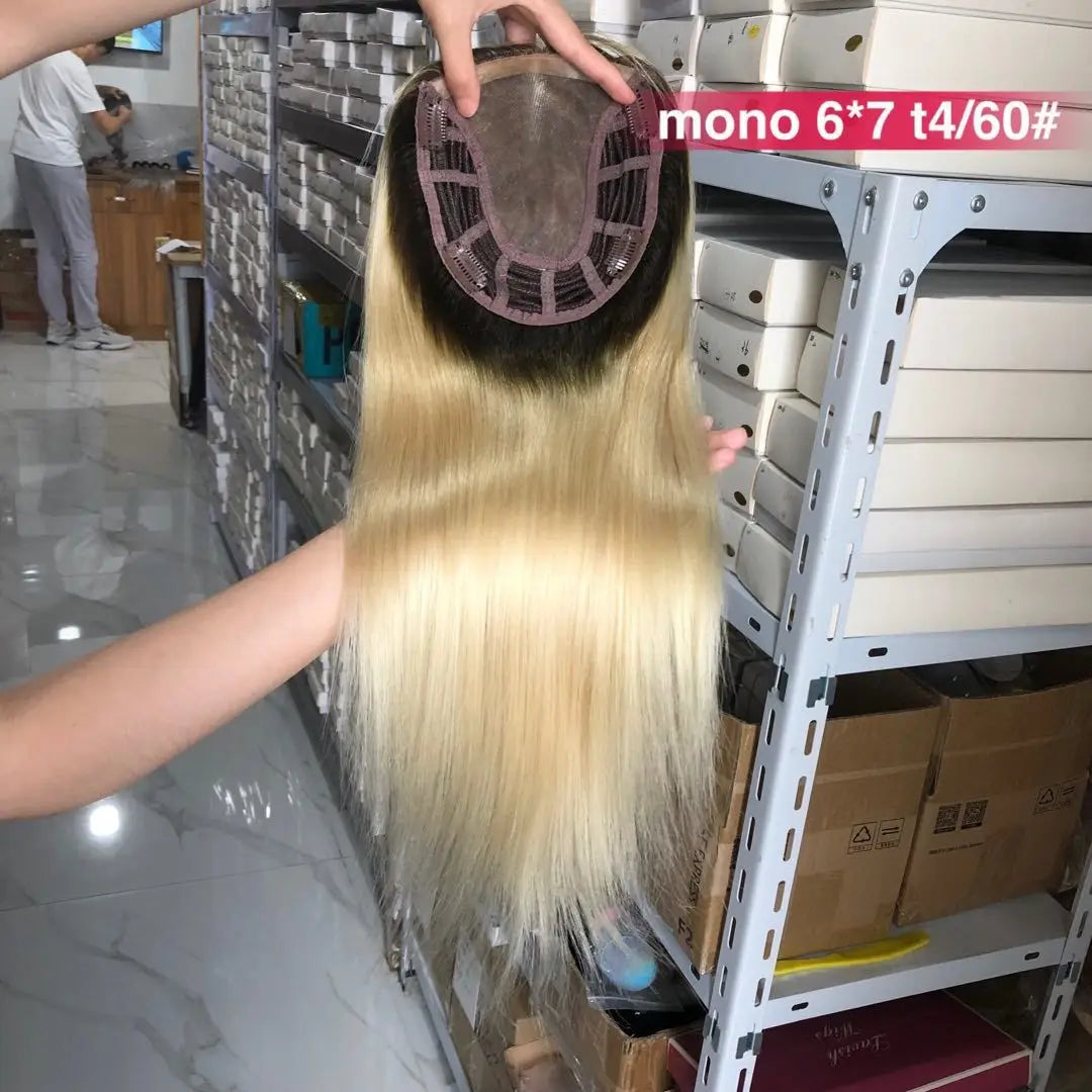 Clip de cheveux humains dans les extensions de cheveux naturels Remy Mono Lace avec trame