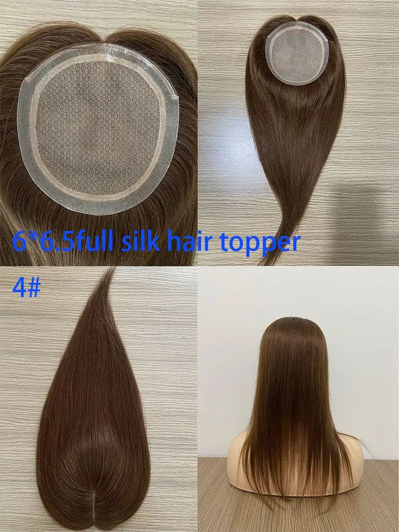 Silk Base Hair Toppers Natural Human Hair Toupee for Women Remy Hairpiece