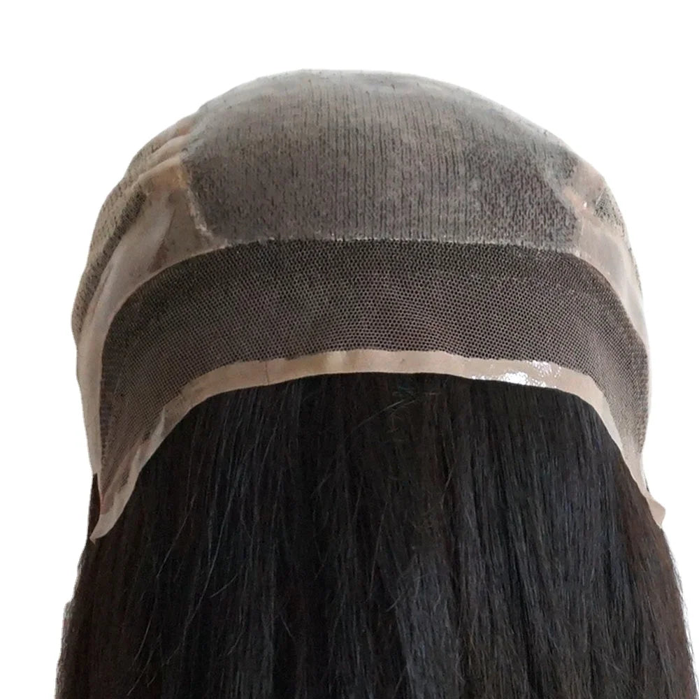 Remy Human Hair Wig Silk Top Medical Lace Wig Natural Black Silicone - top view