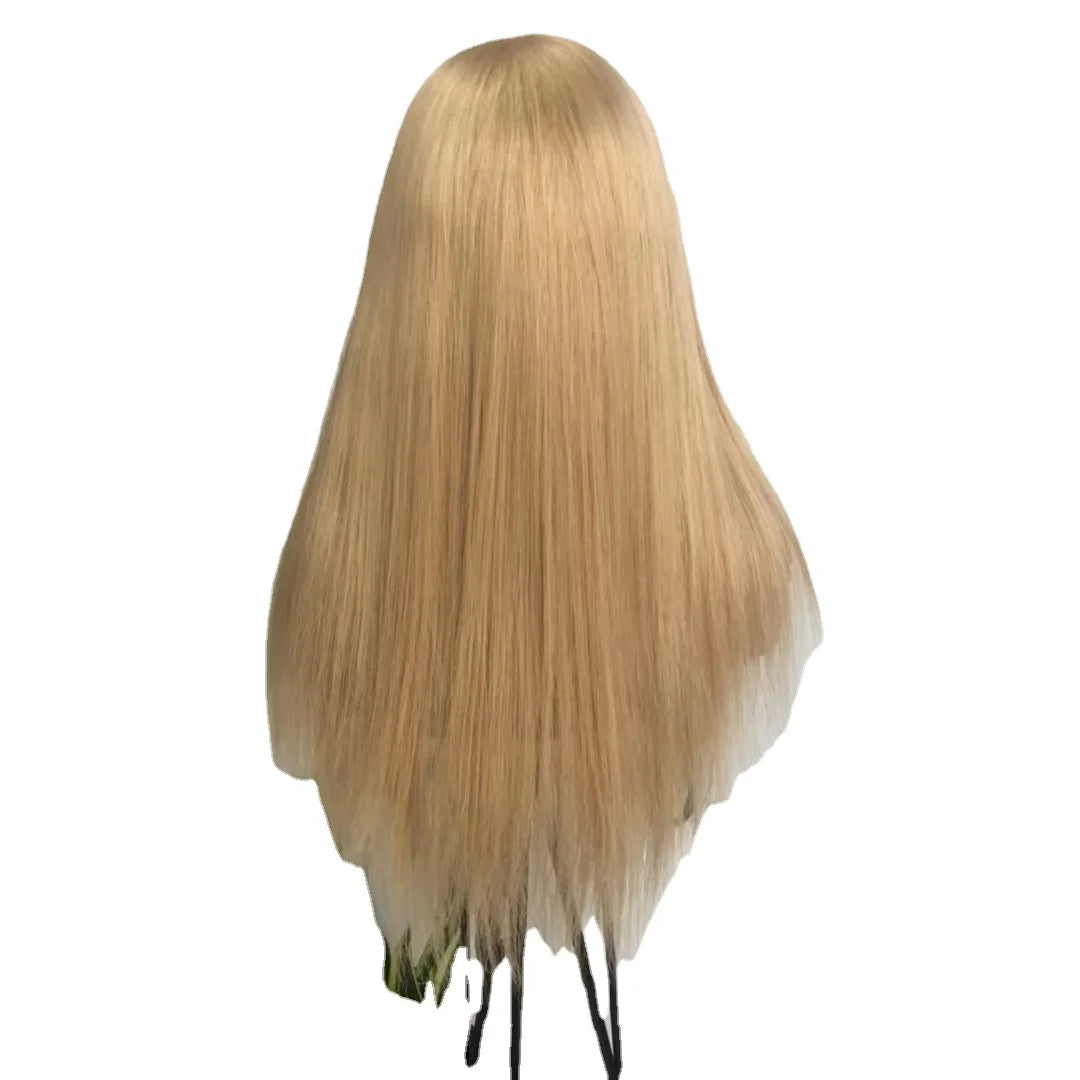 Indian Remy Human Hair Lace Front Wig with Clips Blonde Full Lace Hairpiece for Women