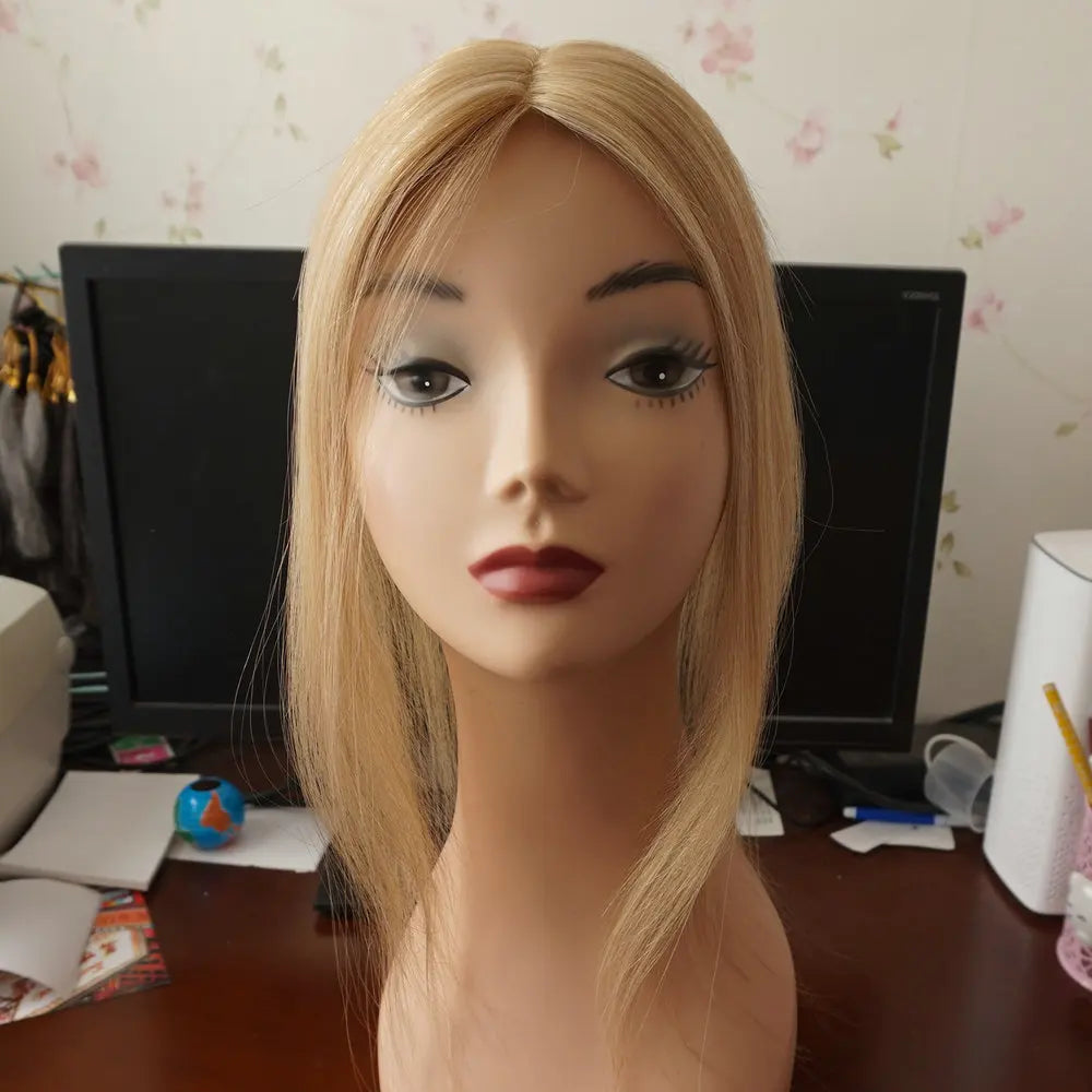 Szőke Remy haj topper emberi hajból - vékony bőr, egy darabos tupé nőknek