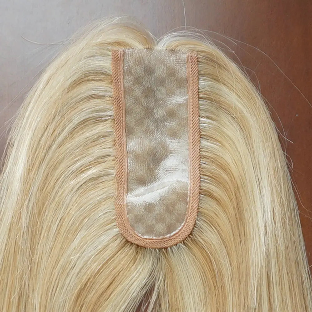 Szőke Remy haj topper emberi hajból - vékony bőr, egy darabos tupé nőknek