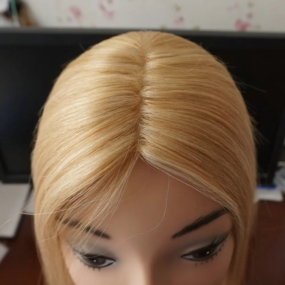 Blonde Remy Hair Topper Human Hair Extension Thin Skin One Piece Toupe ReHair System