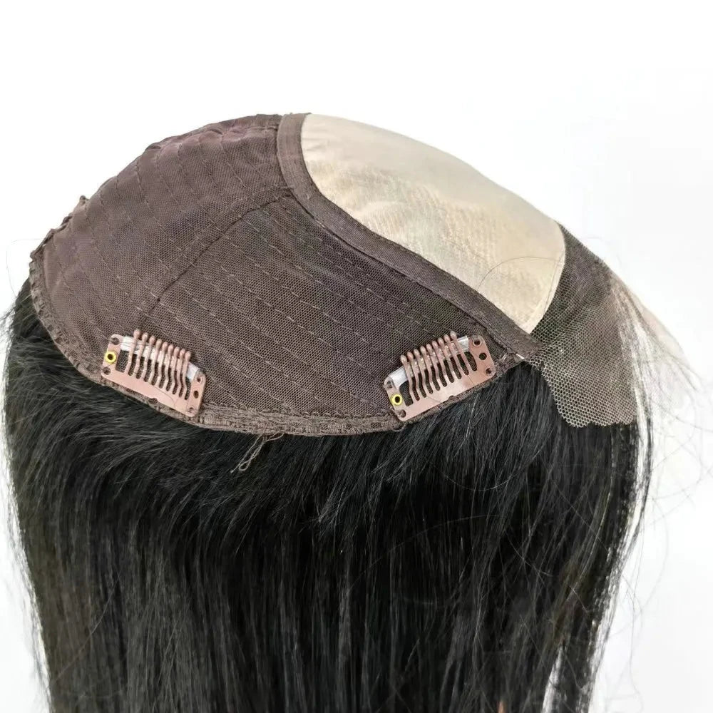 Koronka na przodzie, jedwabny, naturalny topper z ludzkich włosów z klipsami, Remy dla kobiet