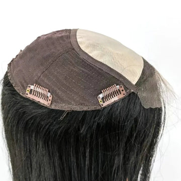 Koronka na przodzie, jedwabny, naturalny topper z ludzkich włosów z klipsami, Remy dla kobiet