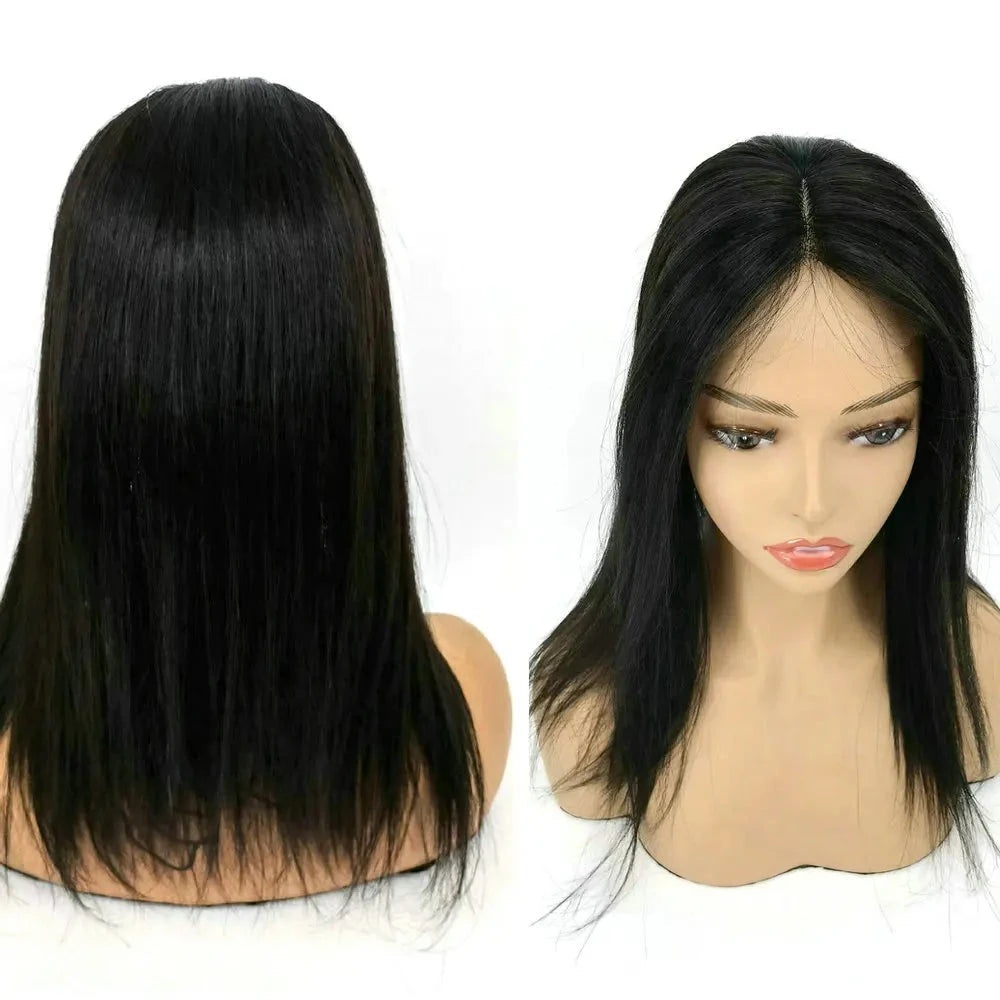 Lace Front Silk Natural Human Hair Topper with Clips Remy Hair Women