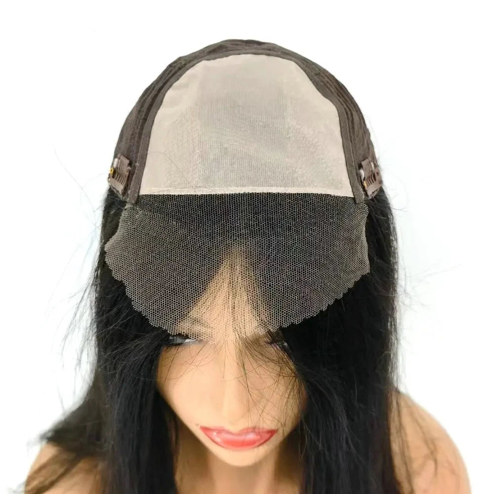 Lace Front Silk Natural Human Hair Topper with Clips Remy Hair Women - front hairline view