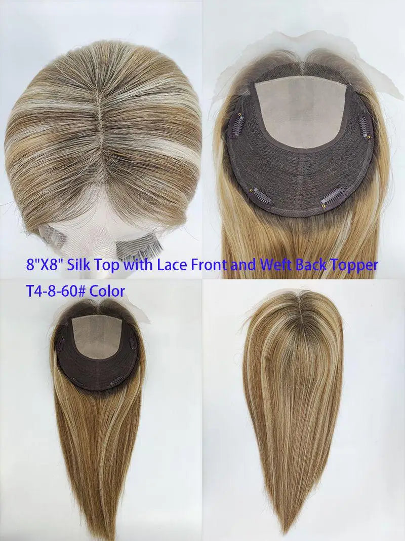 Koronka na przodzie, jedwabny, naturalny topper z ludzkich włosów z klipsami, Remy dla kobiet