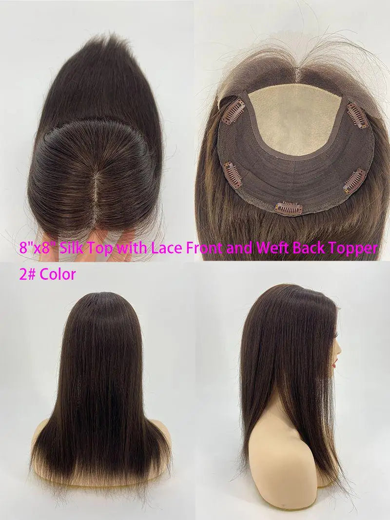 Koronka na przodzie, jedwabny, naturalny topper z ludzkich włosów z klipsami, Remy dla kobiet