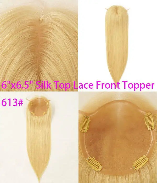 Blonde Lace Front Silk Top Topper Remy Hair Wig Kosher Toupee For Women