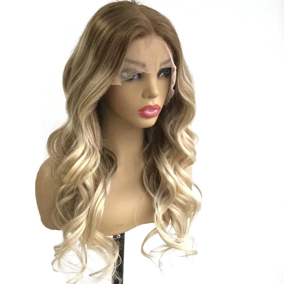 Blonde Curly Lace Front Wig Human Hair Kosher Wavy Peluca Cabello Humano Judaica - front hairline view