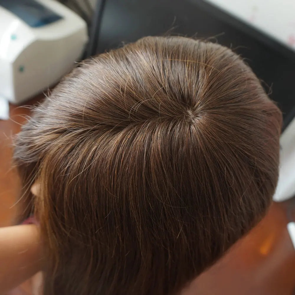 Cabelo mágico topper clipe cabelo humano remy fishnet parte de seda meia peruca uma peça