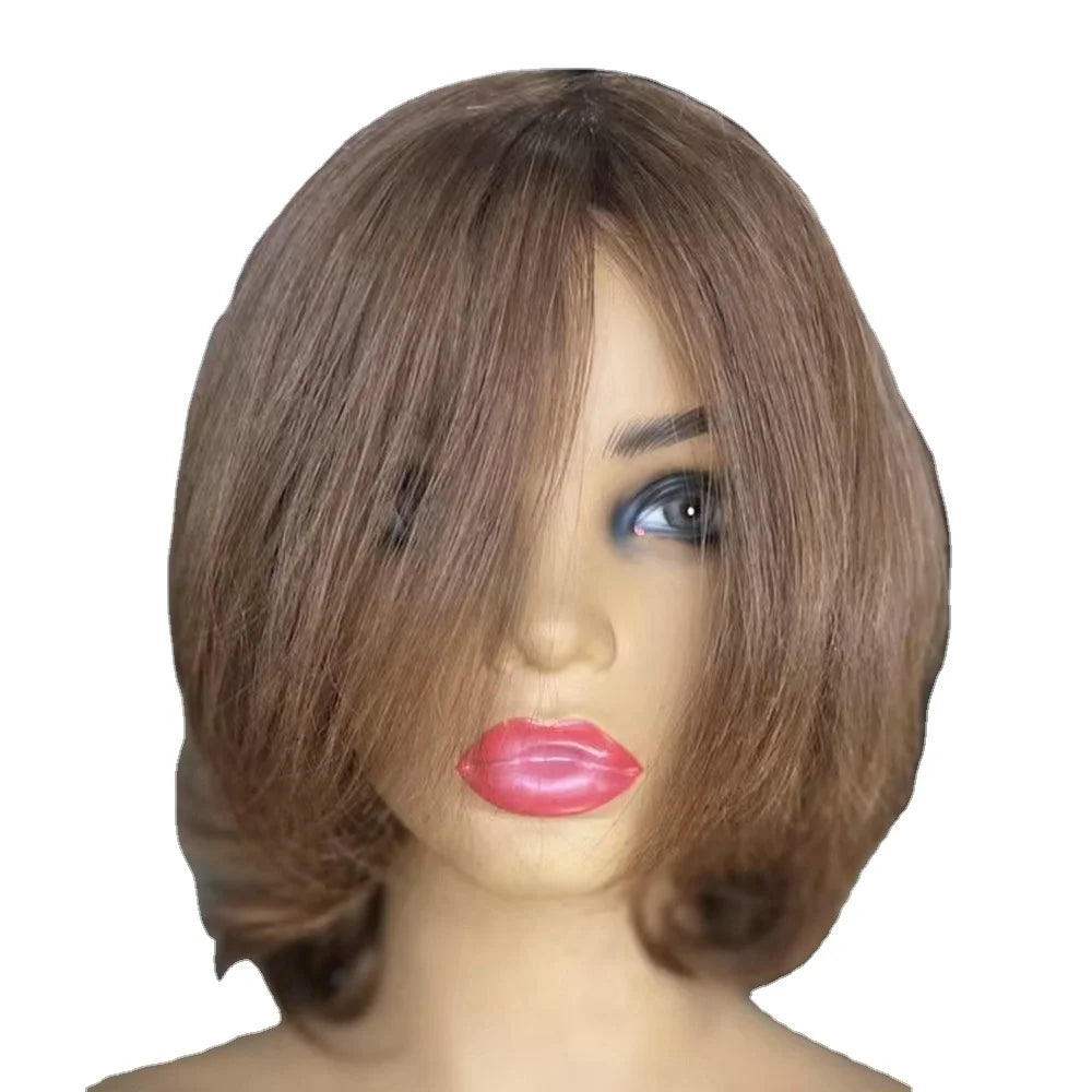 Swiss lace-front menneskehårparyk anti-allergi Remy silketop kort medicinsk paryk glat ægte hår