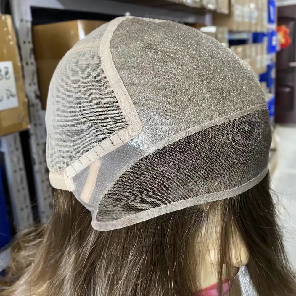 Swiss lace-front menneskehårparyk anti-allergi Remy silketop kort medicinsk paryk glat ægte hår