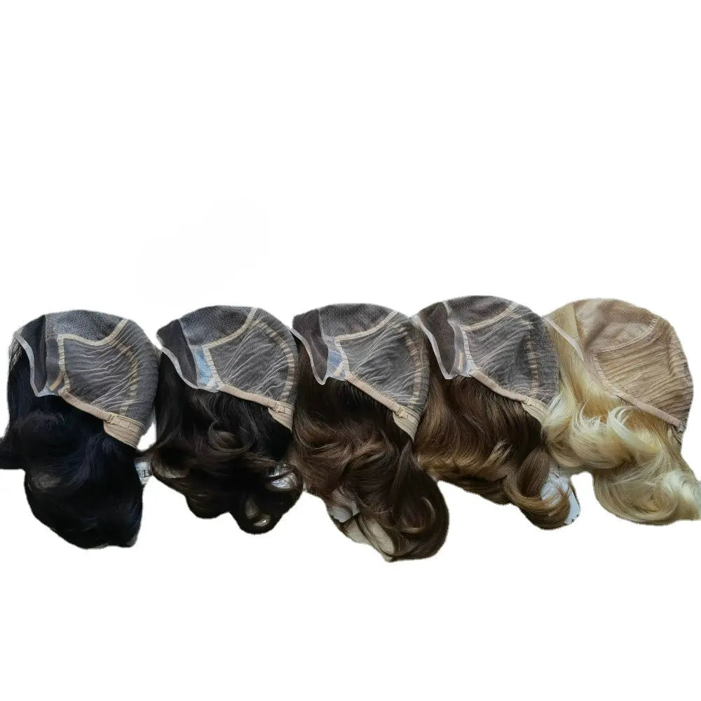 Swiss lace-front menneskehårparyk anti-allergi Remy silketop kort medicinsk paryk glat ægte hår