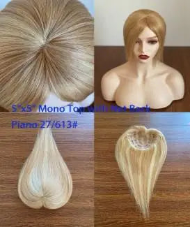 Mono Lace Women's Topper Toupee Real Remy Hair Top Closure Dark Blonde Durable 27/613# - top view