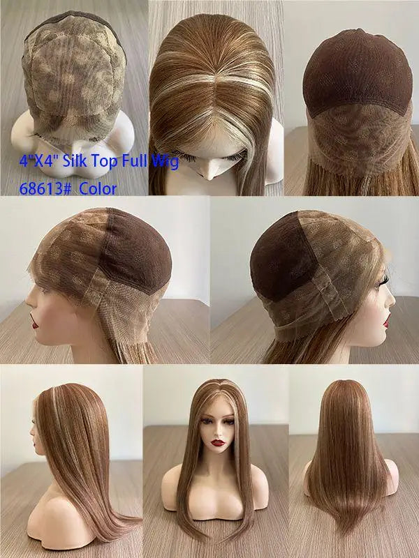 Perruque Lace Front Wig 100% brésilienne Remy, cheveux naturels blonds, 4x4, haut en soie 613, pour femmes