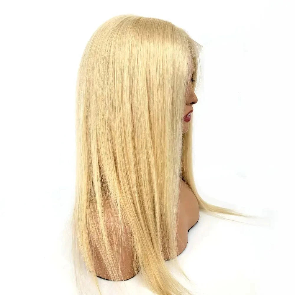 100% Brazilian Blond Lace Front Human Hair Wig 4x4 Silk Top 613 Remy Hair for Women