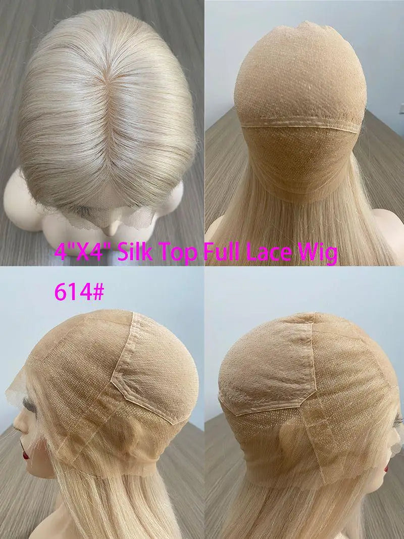 Perruque Lace Front Wig 100% brésilienne Remy, cheveux naturels blonds, 4x4, haut en soie 613, pour femmes