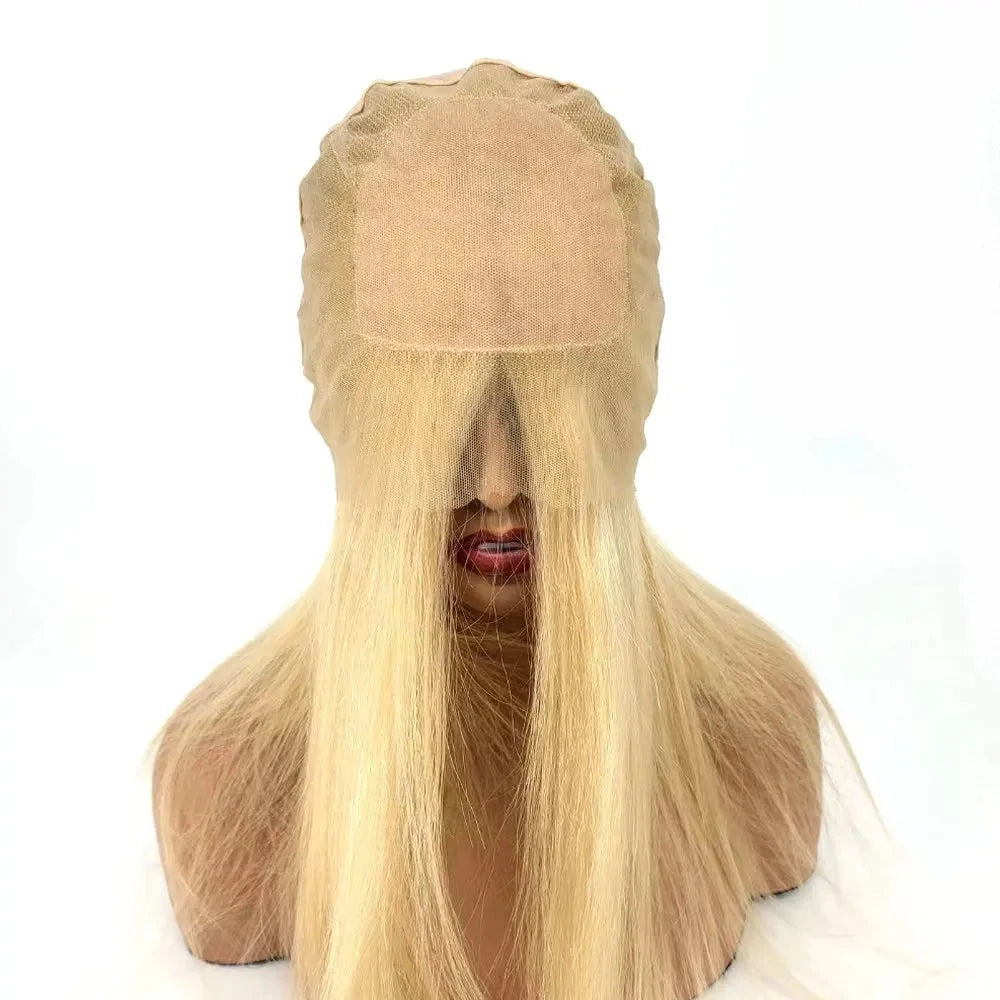 100% Brazilian Blond Lace Front Human Hair Wig 4x4 Silk Top 613 Remy Hair for Women - front hairline view