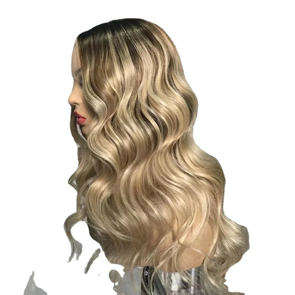 Long Blonde Wavy Remy Human Hair Lace Front Wigs for Women