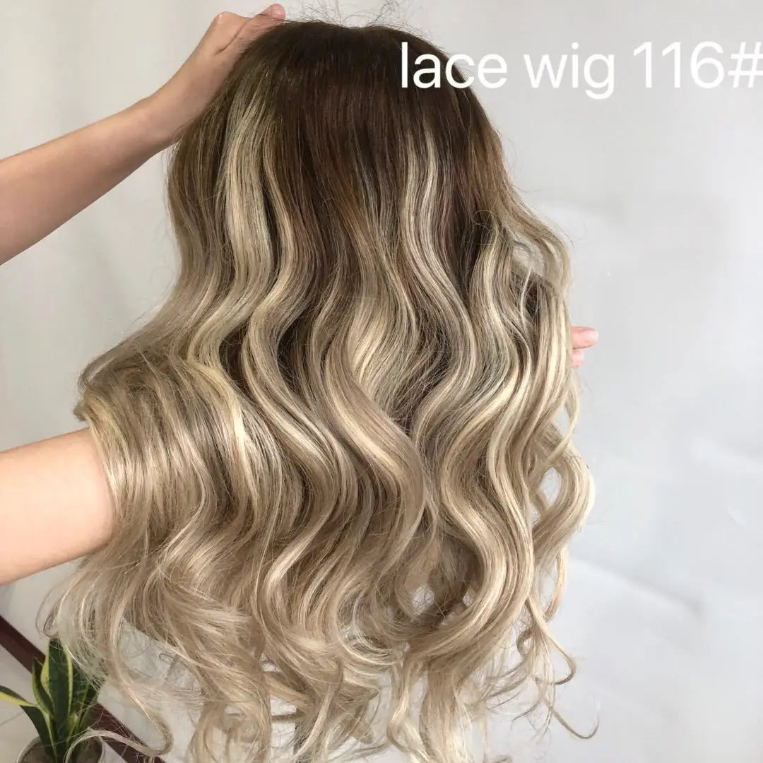 Lange Blonde Wellige Remy Echthaar Spitzenfrontperücken für Frauen