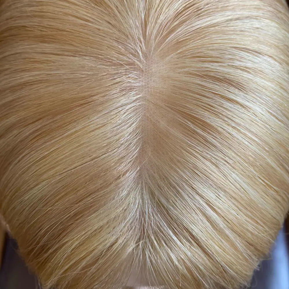 Perruque de cheveux humains Remy à base de soie blonde, coupe Pixie brésilienne, haut en dentelle