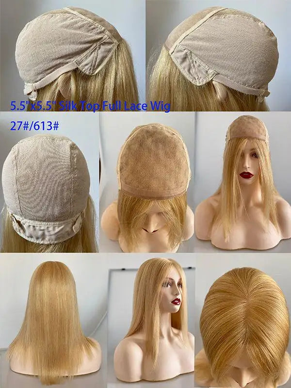 Blonde Silk Base Remy Human Hair Wig Brazilian Pixie Cut Lace Top