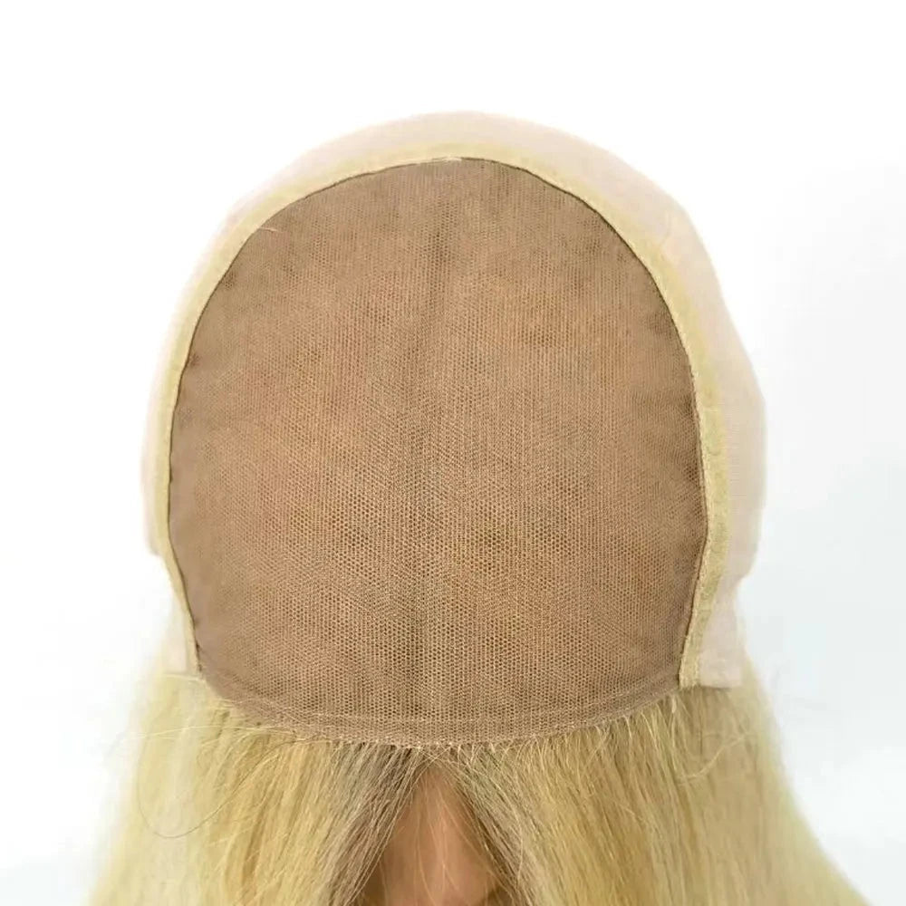 Blonde Silk Base Remy Human Hair Wig Brazilian Pixie Cut Lace Top - base construction detail