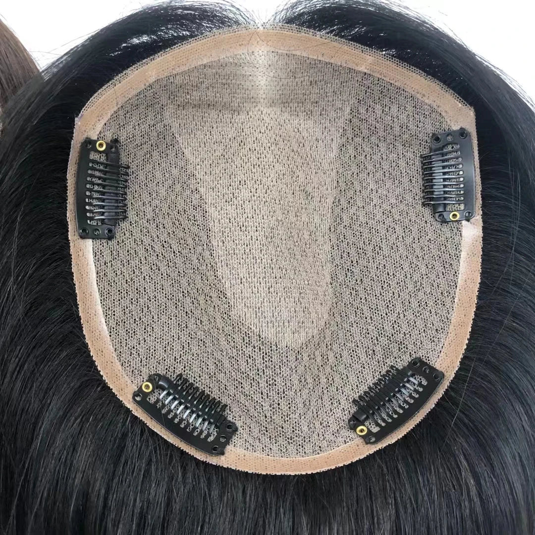 Silk Base Human Hairpiece Remy Silky Straight Toupee for Women Long Natural Hair Add Volume - base construction detail