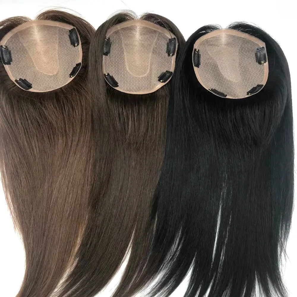 Selyem alapú, emberi hajból készült hajdúsító tupé nőknek, hosszú, természetes haj, volument adó