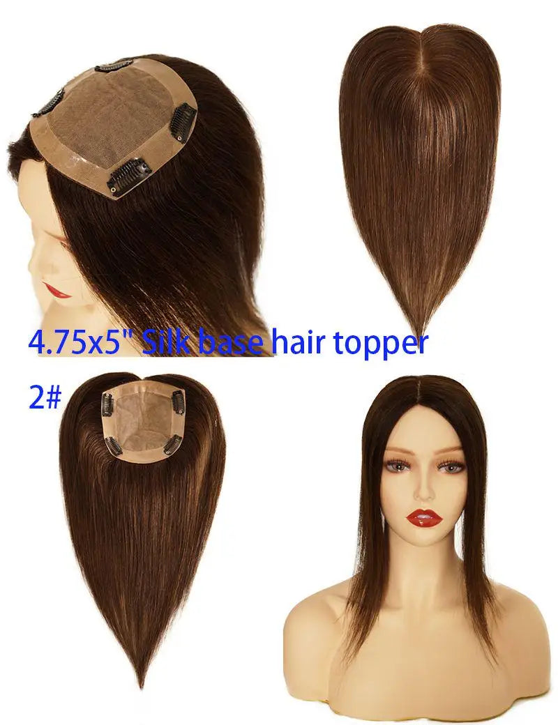 Silk Base Human Hair Topper for Women Remy Natural Hairpiece Clip-In Closure