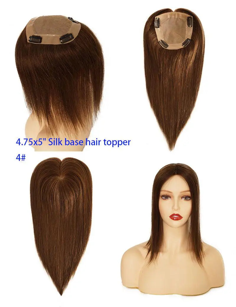 Silk Base Human Hair Topper for Women Remy Natural Hairpiece Clip-In Closure