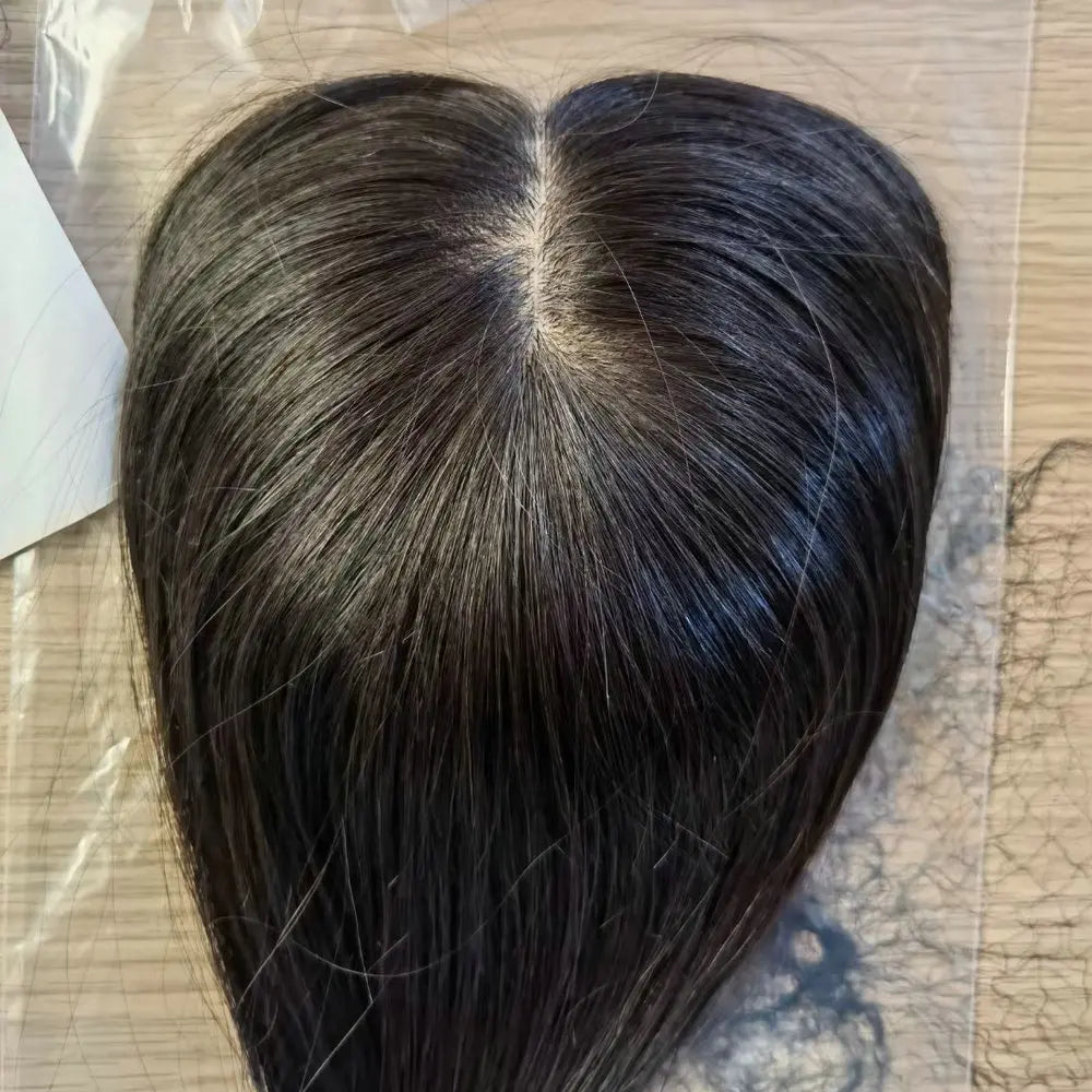 Topper de cabelo humano com base de seda para mulheres, peruca natural remy, fechamento com clipe