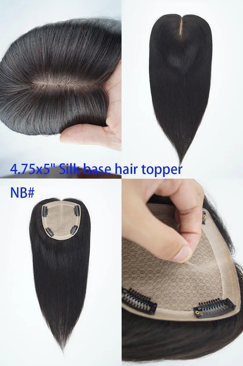 Topper de cabelo humano com base de seda para mulheres, peruca natural remy, fechamento com clipe