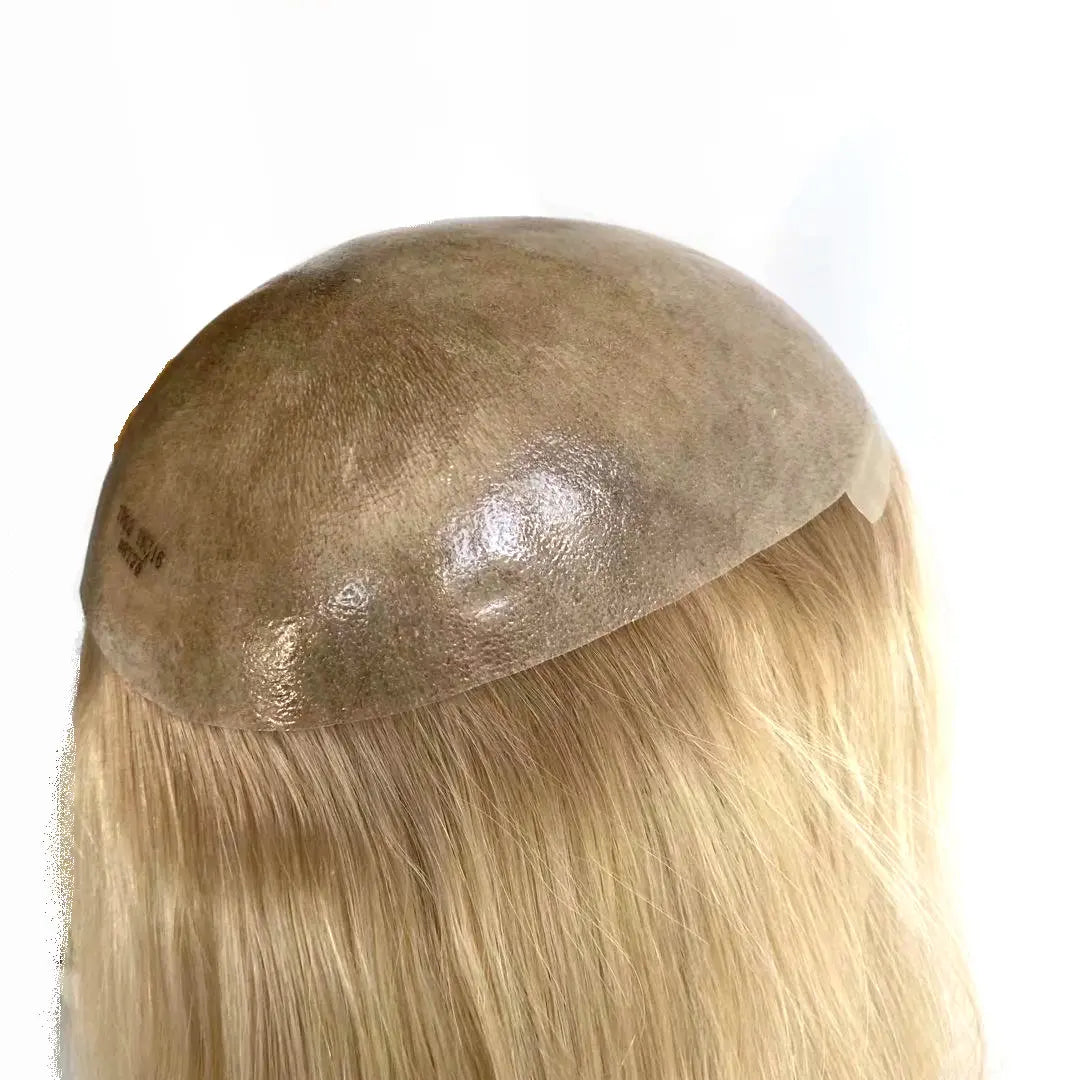 Blonde Human Hair Topper for Women PU Base Remy Wig for Hair Loss