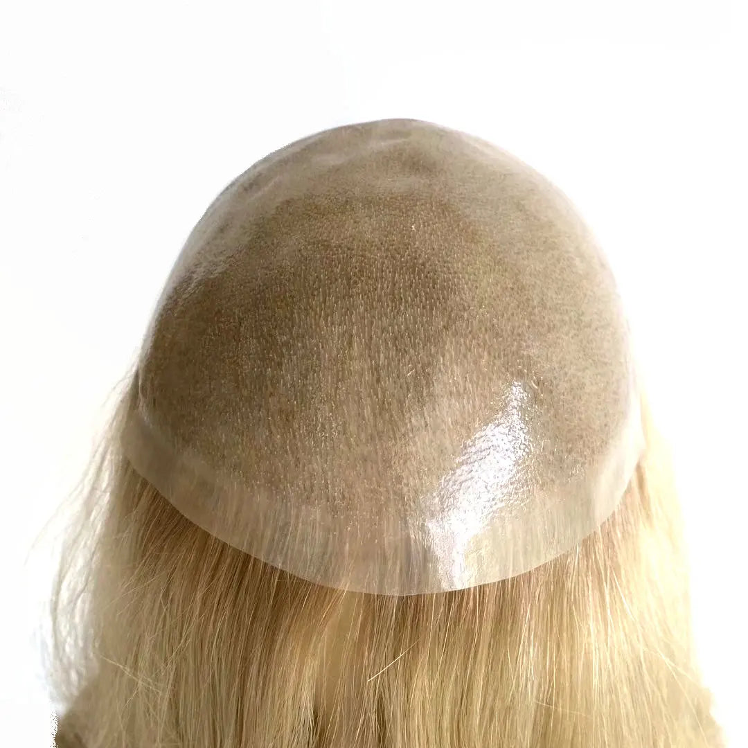 Blonde Human Hair Topper for Women PU Base Remy Wig for Hair Loss - base construction detail