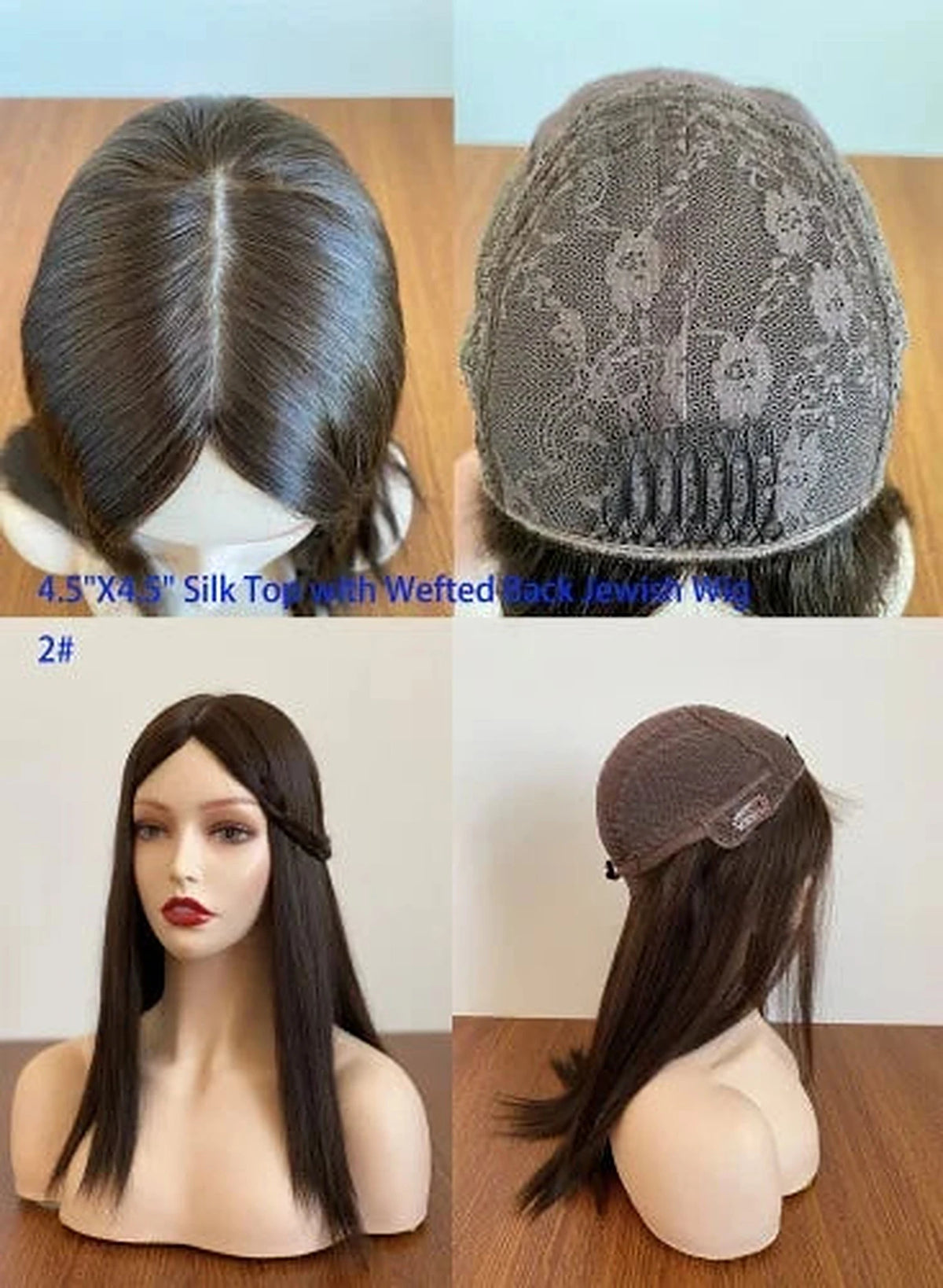 Straight Kosher Wig Silk Top Certified Remy Hair Sheitels Hairpiece for Women - top view 8