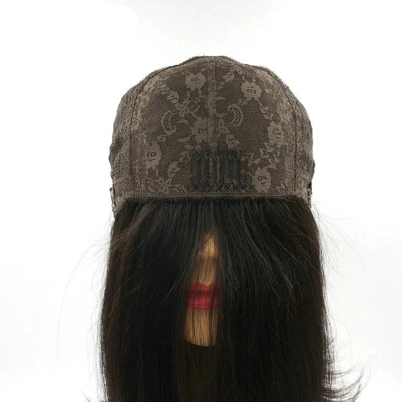 Straight Kosher Wig Silk Top Certified Remy Hair Sheitels Hairpiece for Women - top view
