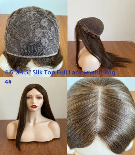 Straight Kosher Wig Silk Top Certified Remy Hair Sheitels Hairpiece for Women