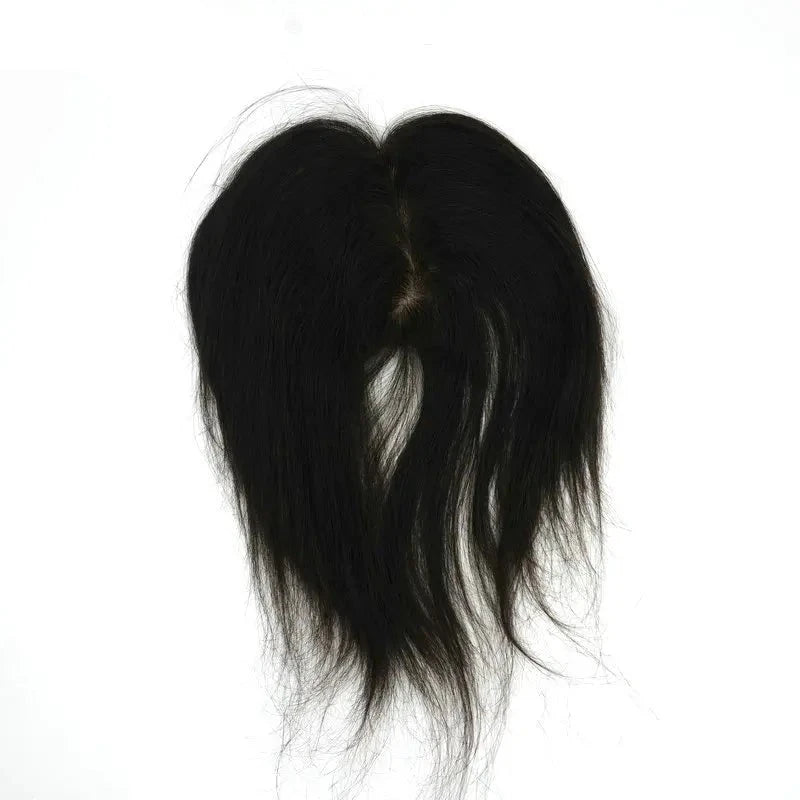 Topper de cheveux humains, Base en soie, raie au milieu, couverture de couronne à clipser pour femmes