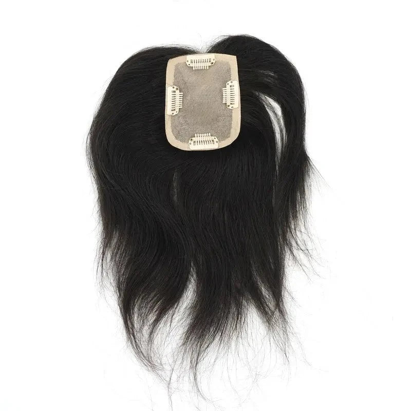 Human Hair Topper Silk Base Middle Parting Crown Coverage Clip in for Women