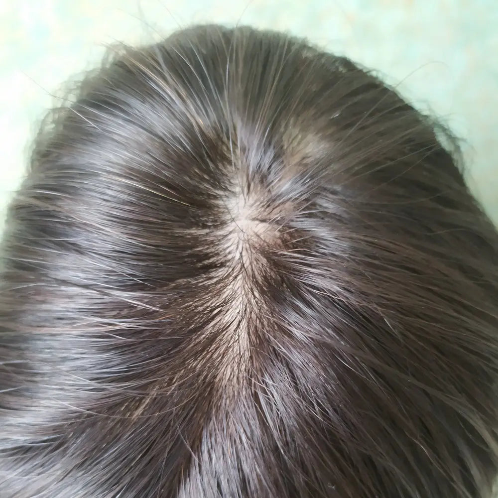 Topper de cheveux humains, Base en soie, raie au milieu, couverture de couronne à clipser pour femmes
